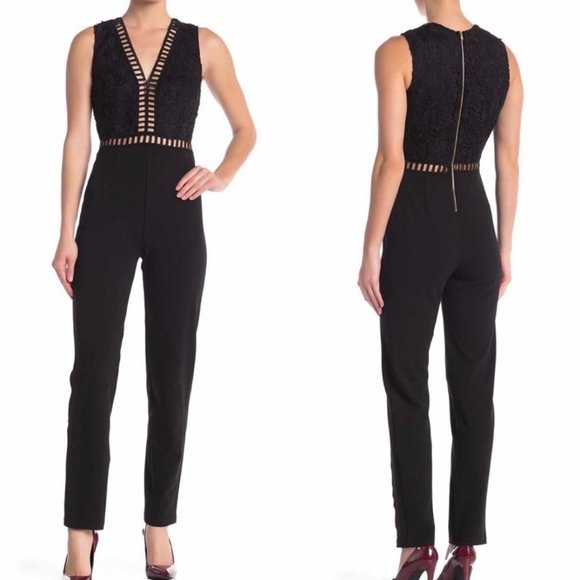NEW Love X Design Lace & Lattice Black Jumpsuit Size Small - Picture 1 of 7